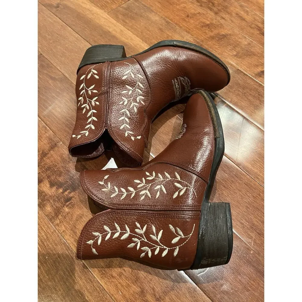 Sterling River Womens 6.5 Brown Embroidered R-Toe Western Cowgirl Boots Booties